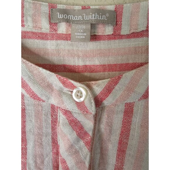 Woman Within Pink & White Striped Top With Pocket Size 22/24W - Picture 2 of 3